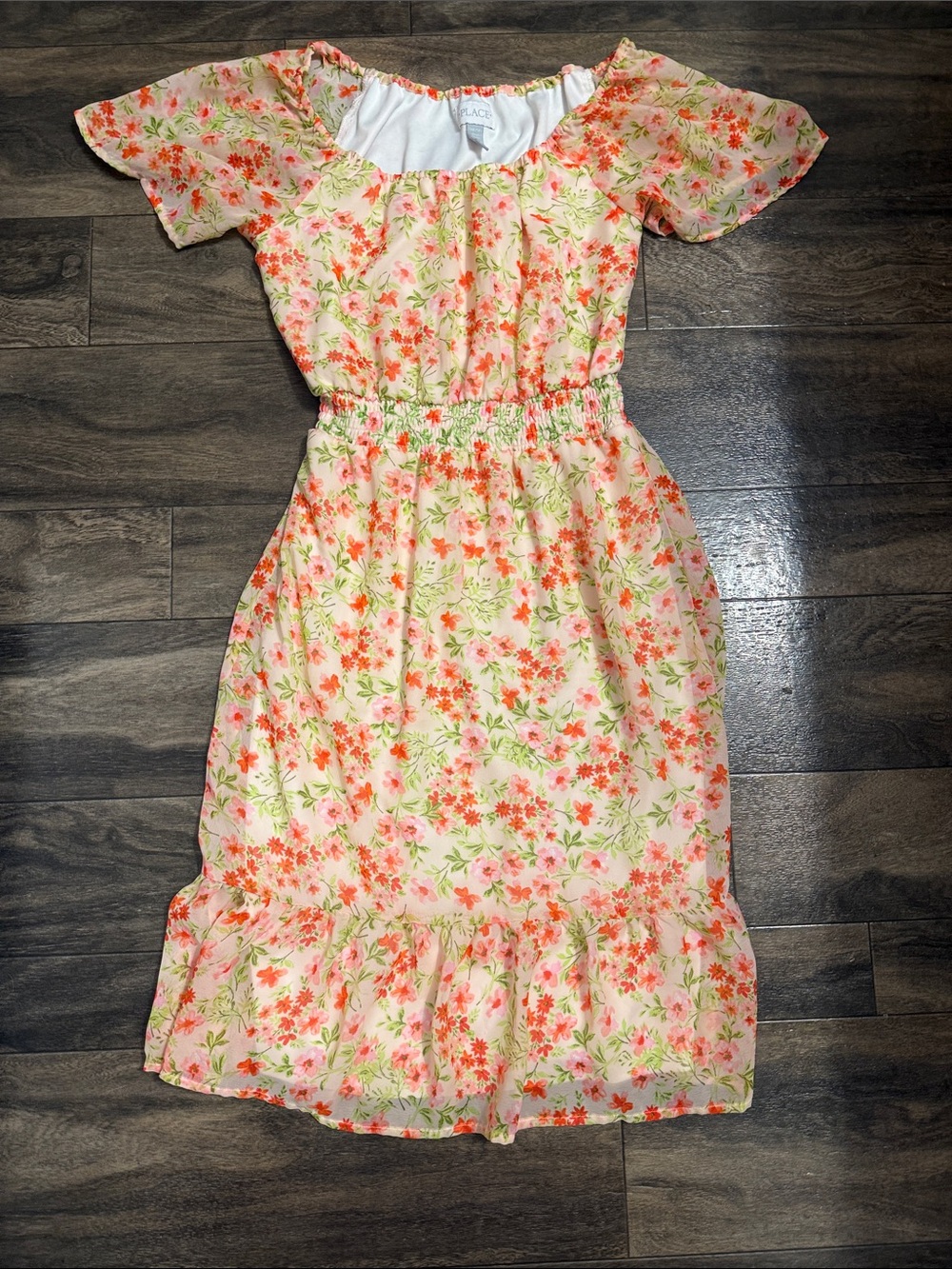 Place Girls Floral Off-Shoulder Dress - Pink/Green